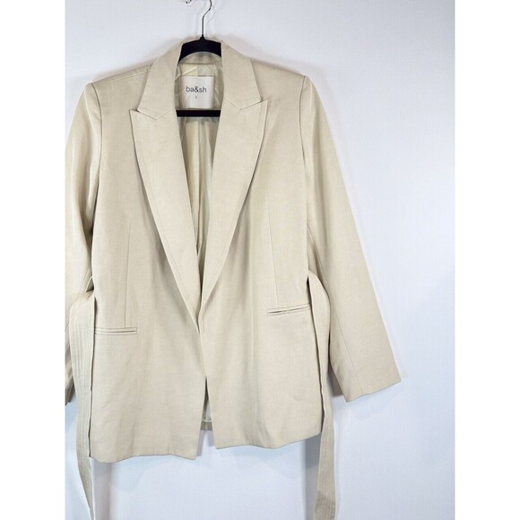 NWT ba&sh Blazer Beige Abby Jacket Belted Peak Lapel Long Sleeve 3 US Large - Picture 7 of 11